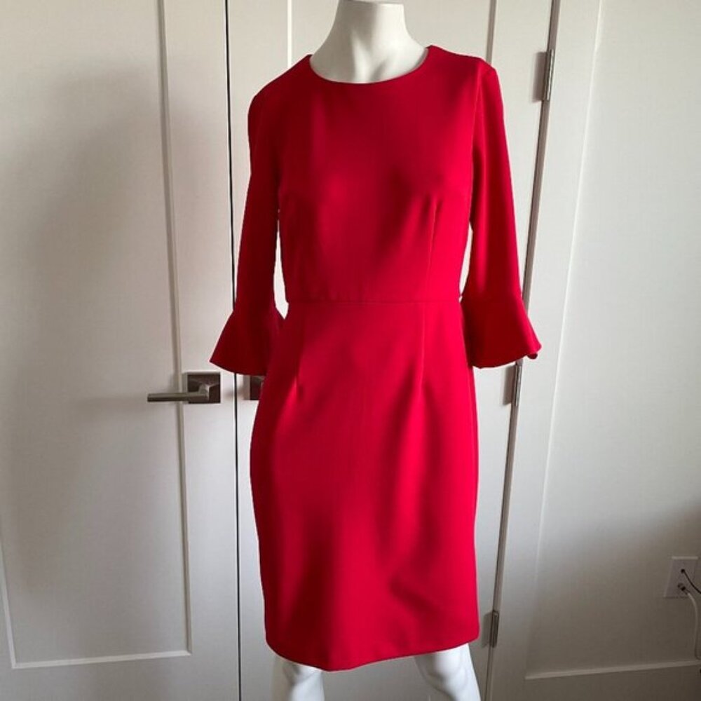 Donna Morgan for Nordstrom Scoop Nk 3/4 Slv Poet/Bell Cuff Poly Dress Bold Red 6